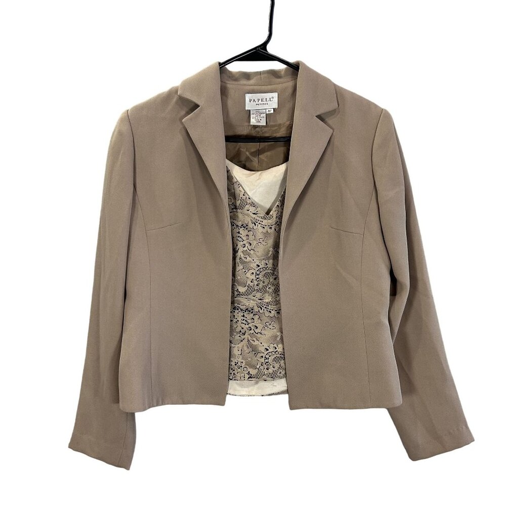 Papell Petites Womens 4P 2-Piece Blazer & Silk Top Set Y2K 90s Business Casual